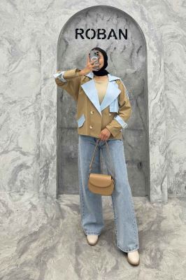 ترنچ کت کتان زارا ترکیبی دو دکمه VIVAT