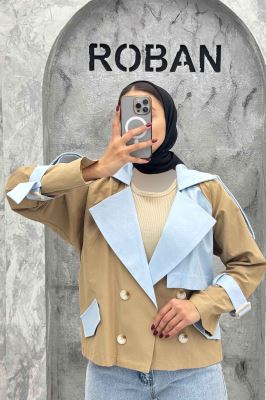 ترنچ کت کتان زارا ترکیبی دو دکمه VIVAT