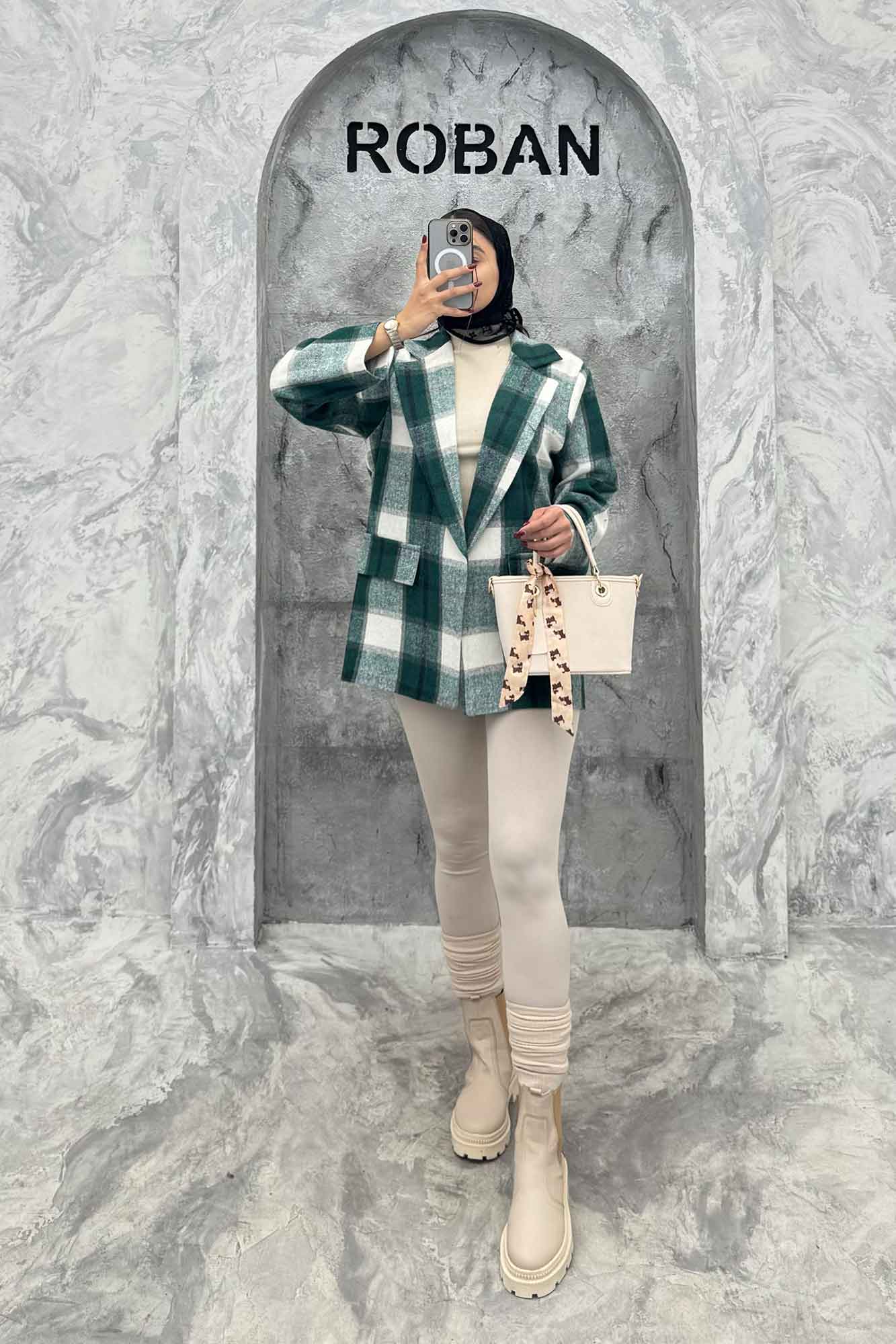 پالتو پشمی یقه انگلیسی چهارخانه