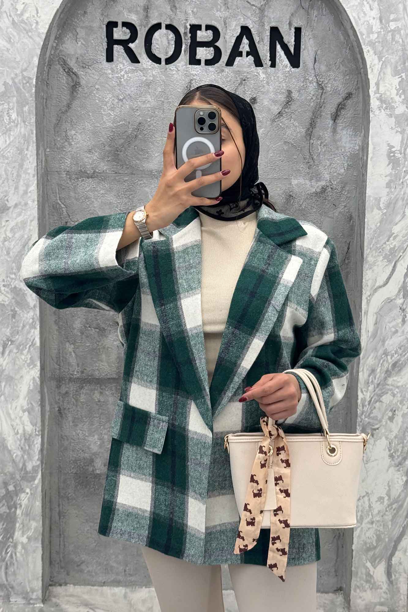 پالتو پشمی یقه انگلیسی چهارخانه