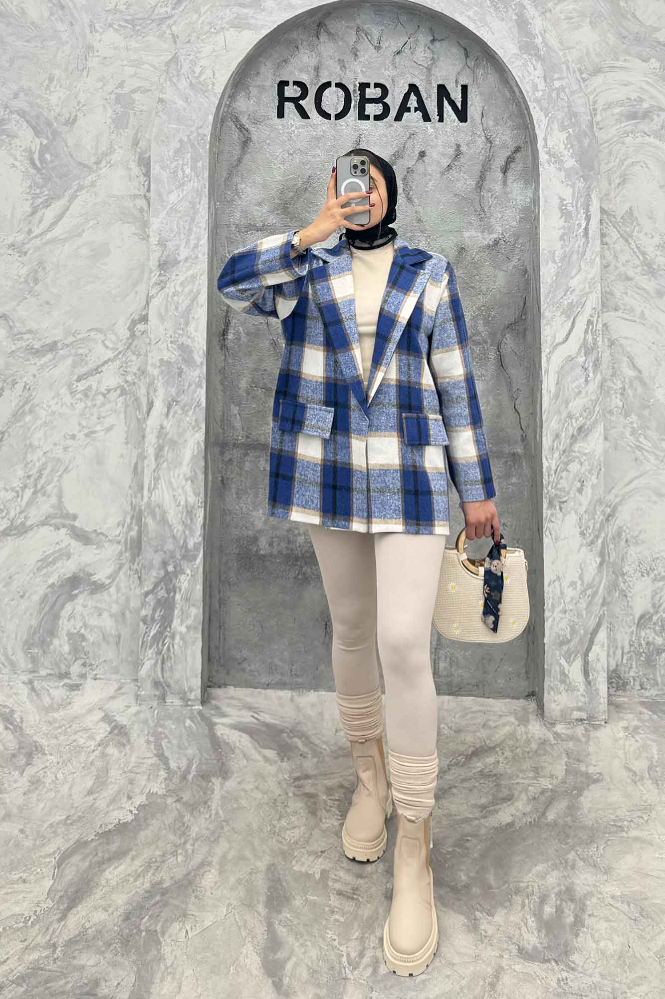 پالتو پشمی یقه انگلیسی چهارخانه