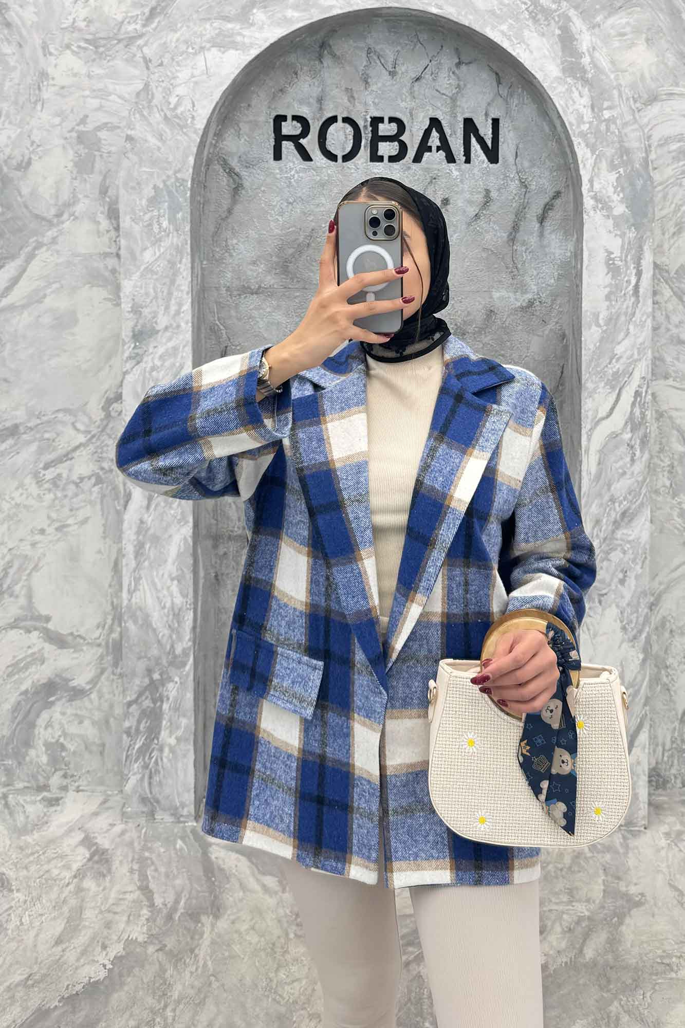 پالتو پشمی یقه انگلیسی چهارخانه