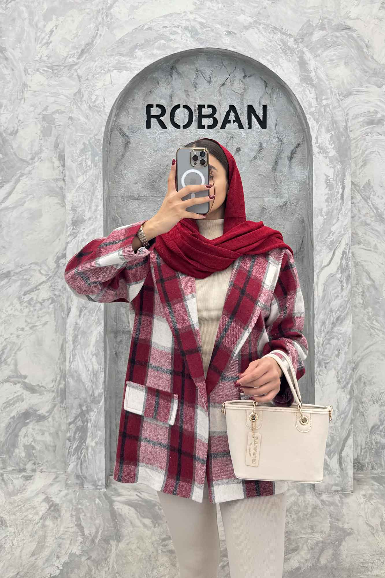 پالتو پشمی یقه انگلیسی چهارخانه