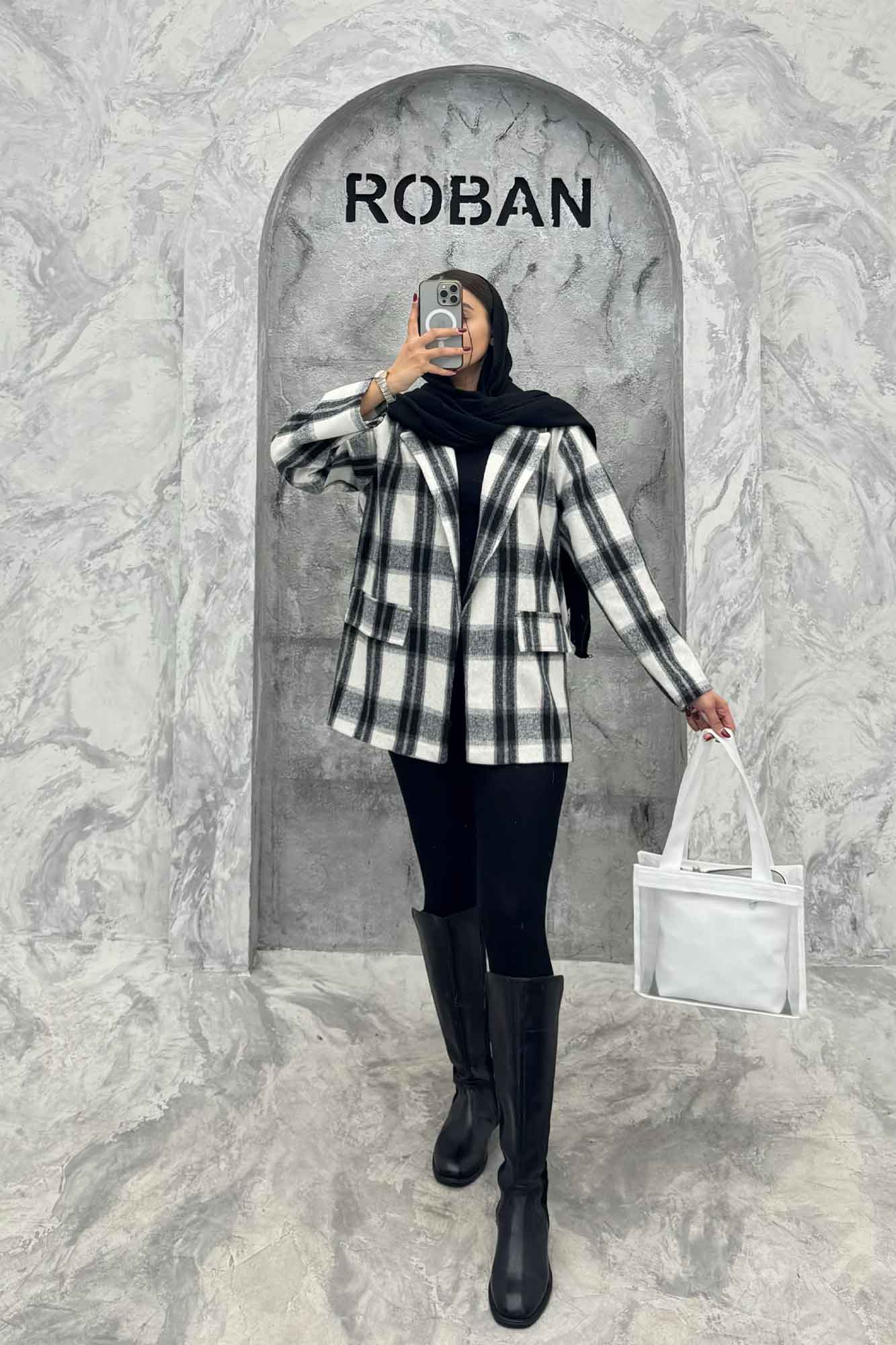 پالتو پشمی یقه انگلیسی چهارخانه