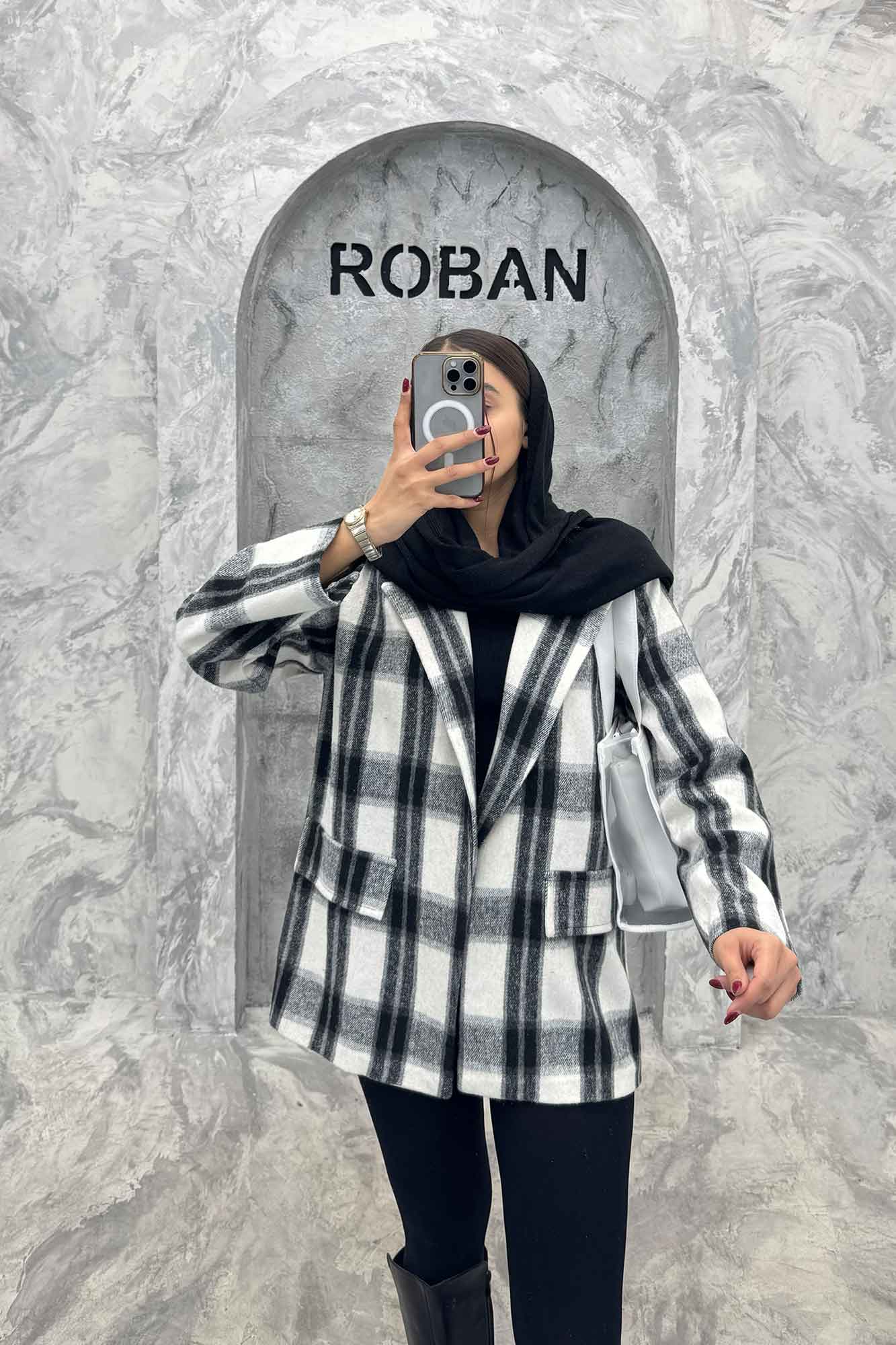 پالتو پشمی یقه انگلیسی چهارخانه