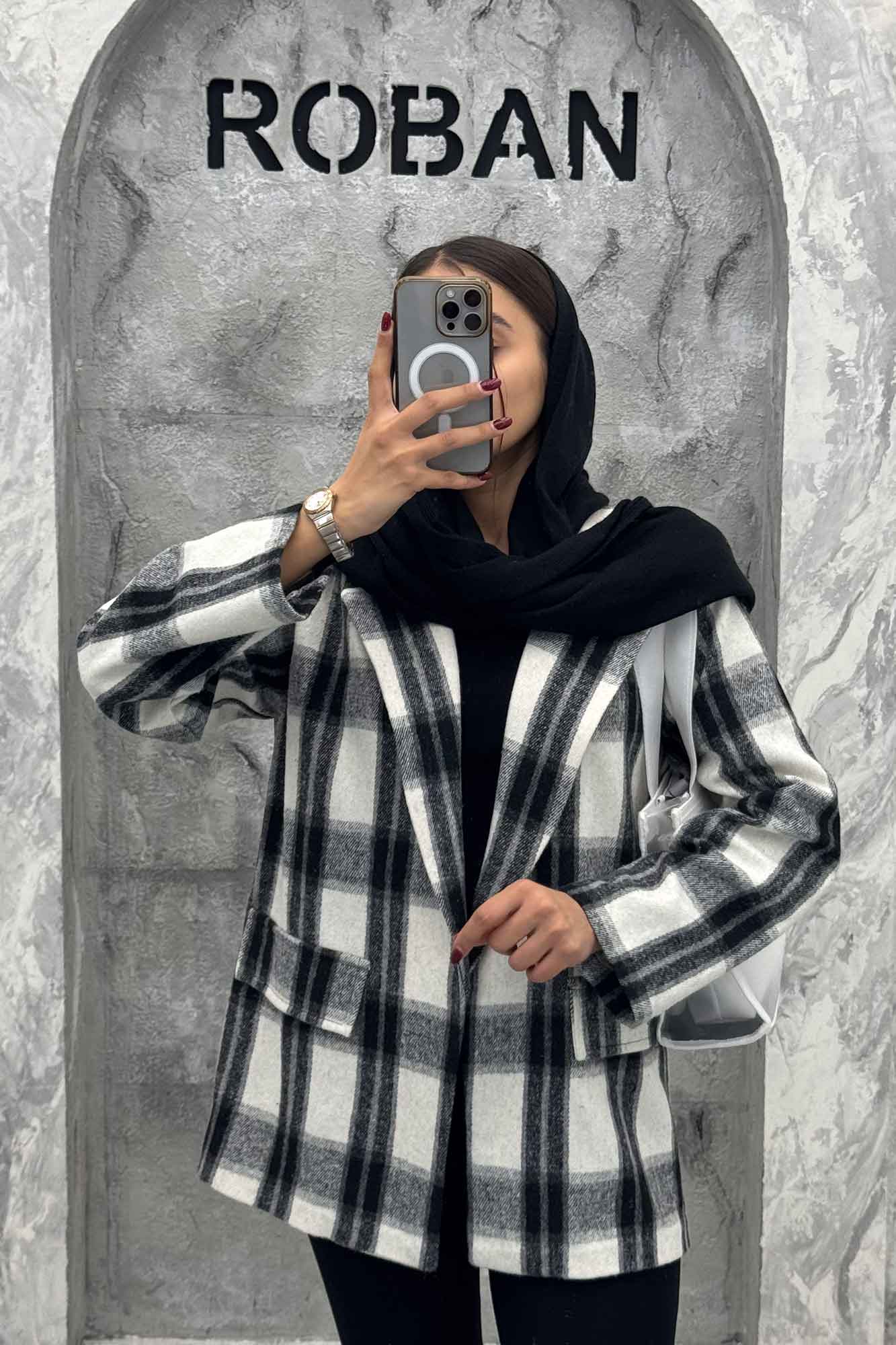 پالتو پشمی یقه انگلیسی چهارخانه