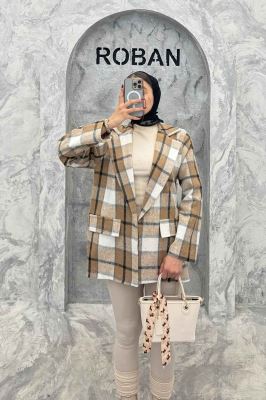 پالتو پشمی یقه انگلیسی چهارخانه 