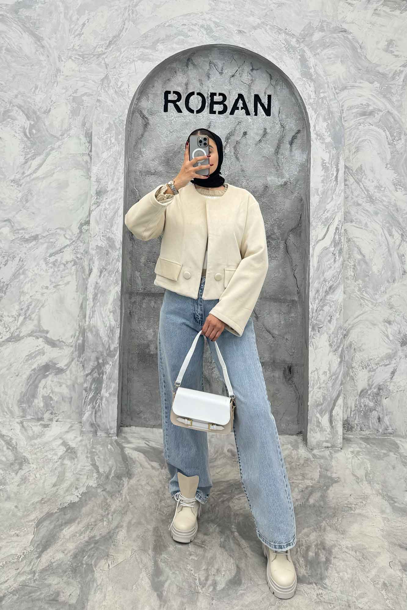 کراپ کت مخمل آستردار جیب نما