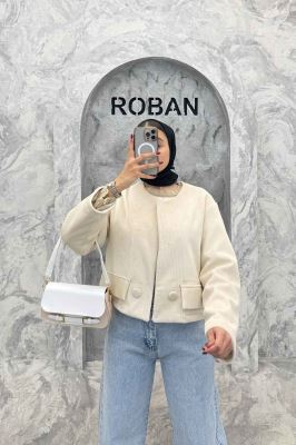 کراپ کت مخمل آستردار جیب نما