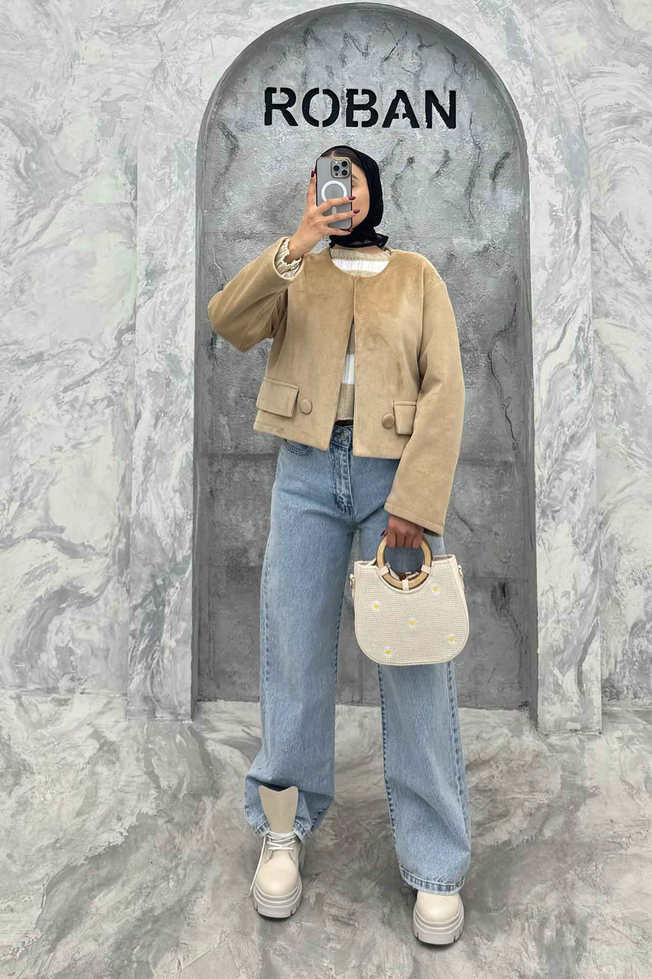 کراپ کت مخمل آستردار جیب نما