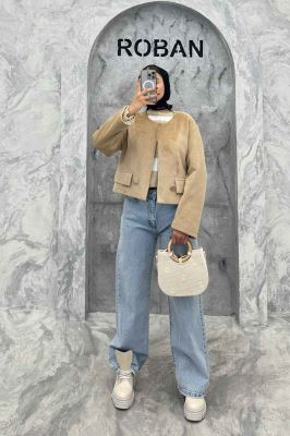 کراپ کت مخمل آستردار جیب نما