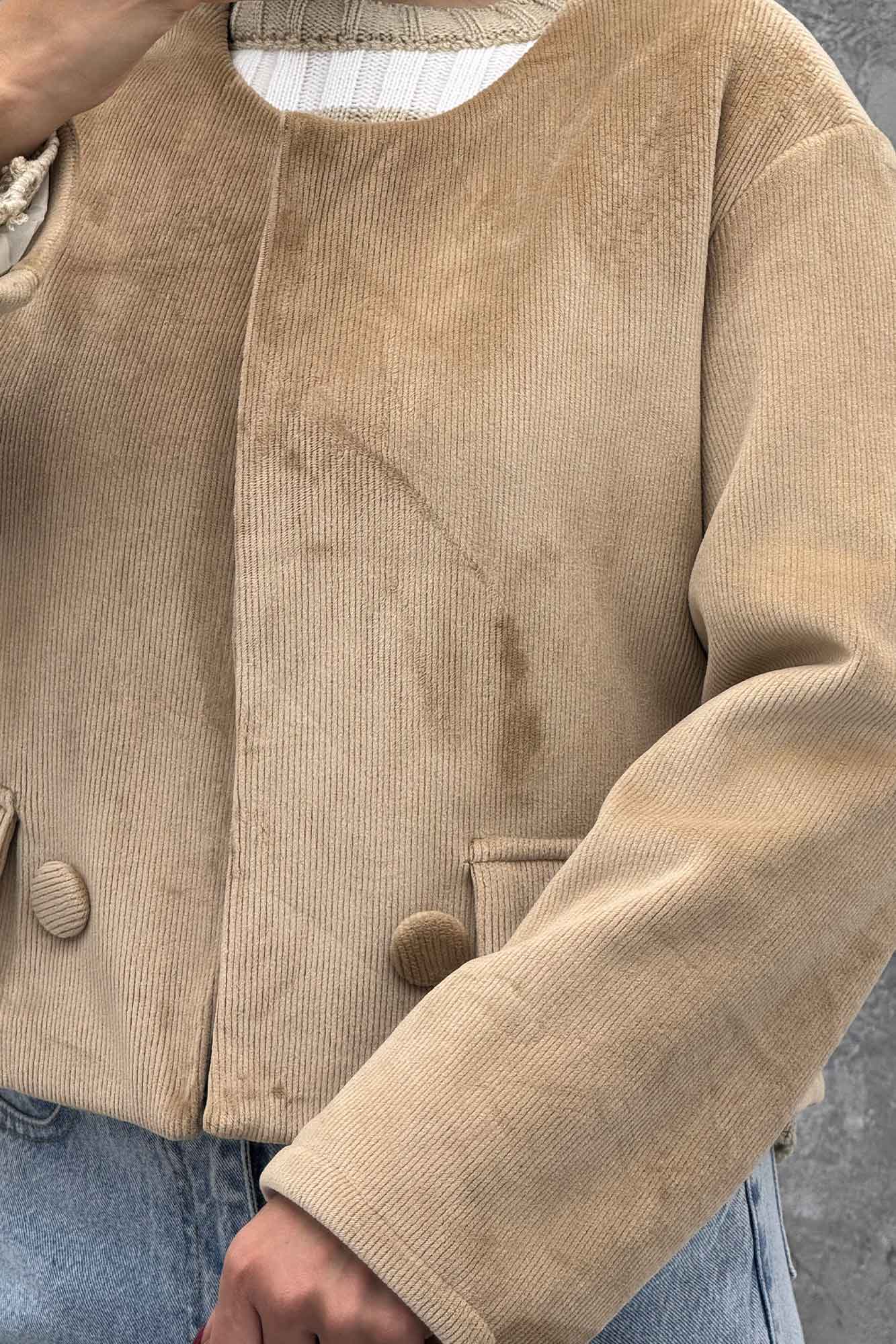 کراپ کت مخمل آستردار جیب نما