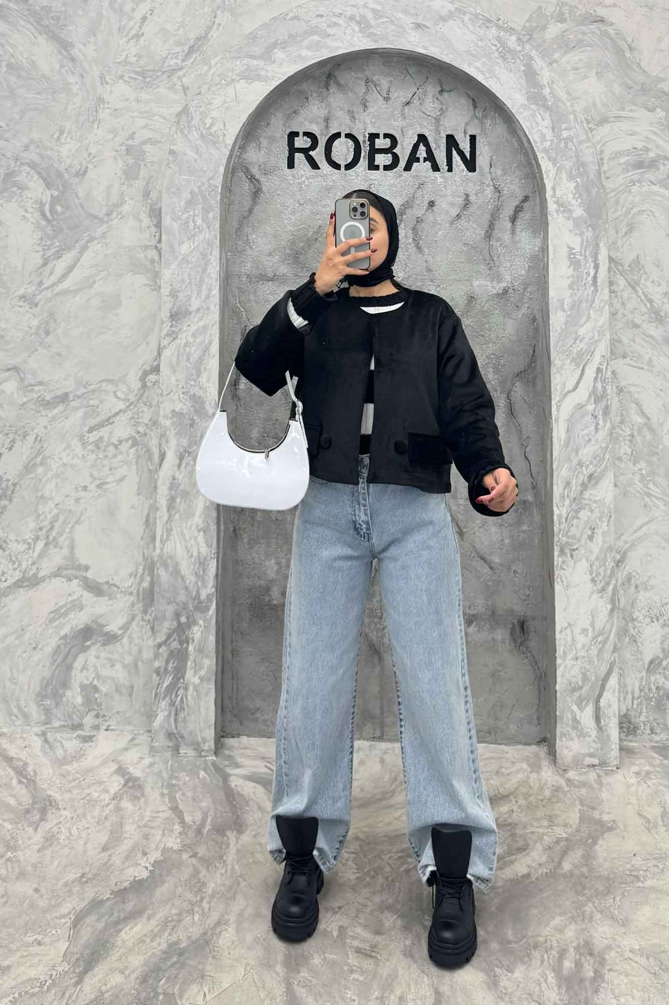 کراپ کت مخمل آستردار جیب نما