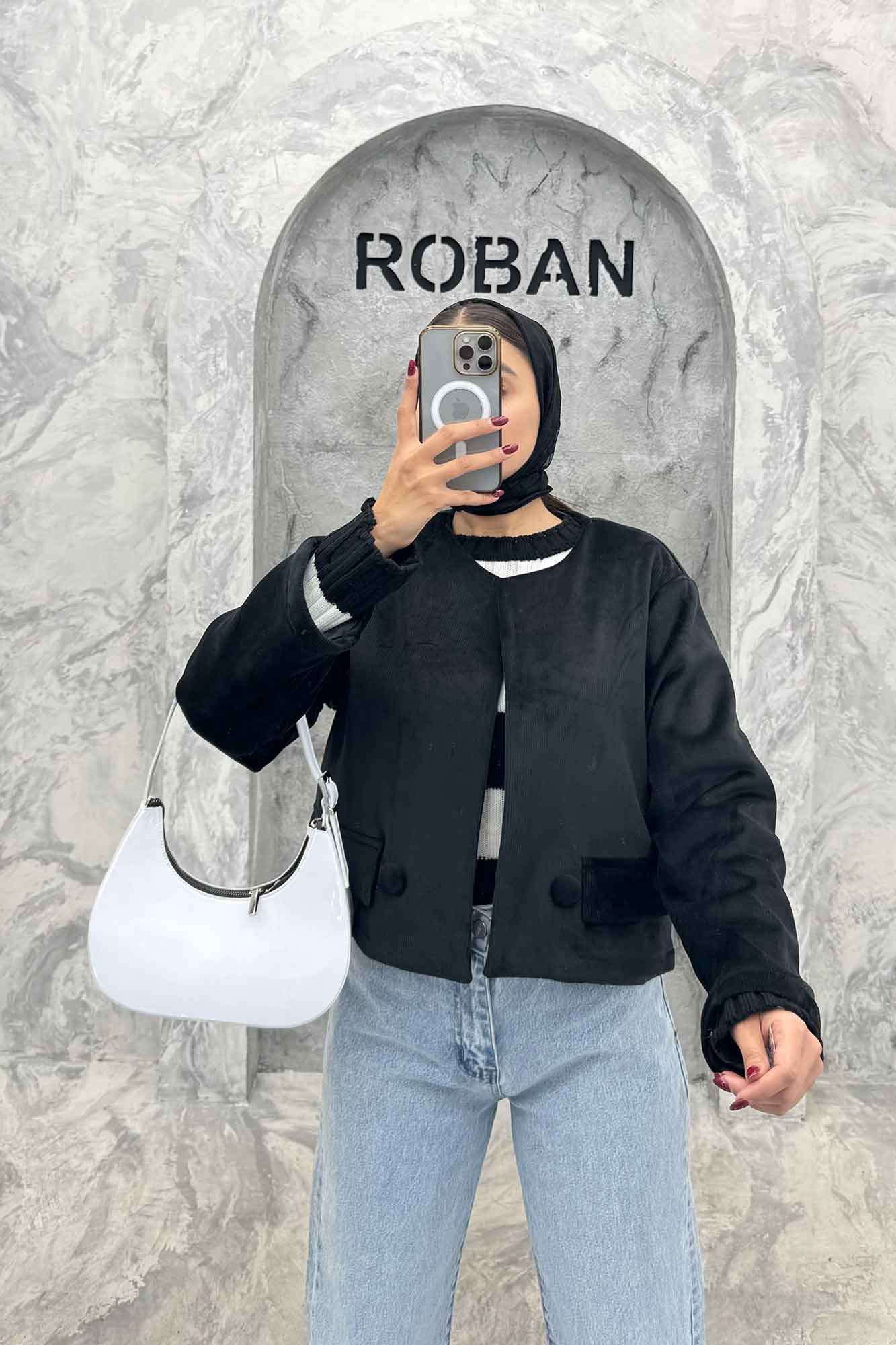 کراپ کت مخمل آستردار جیب نما