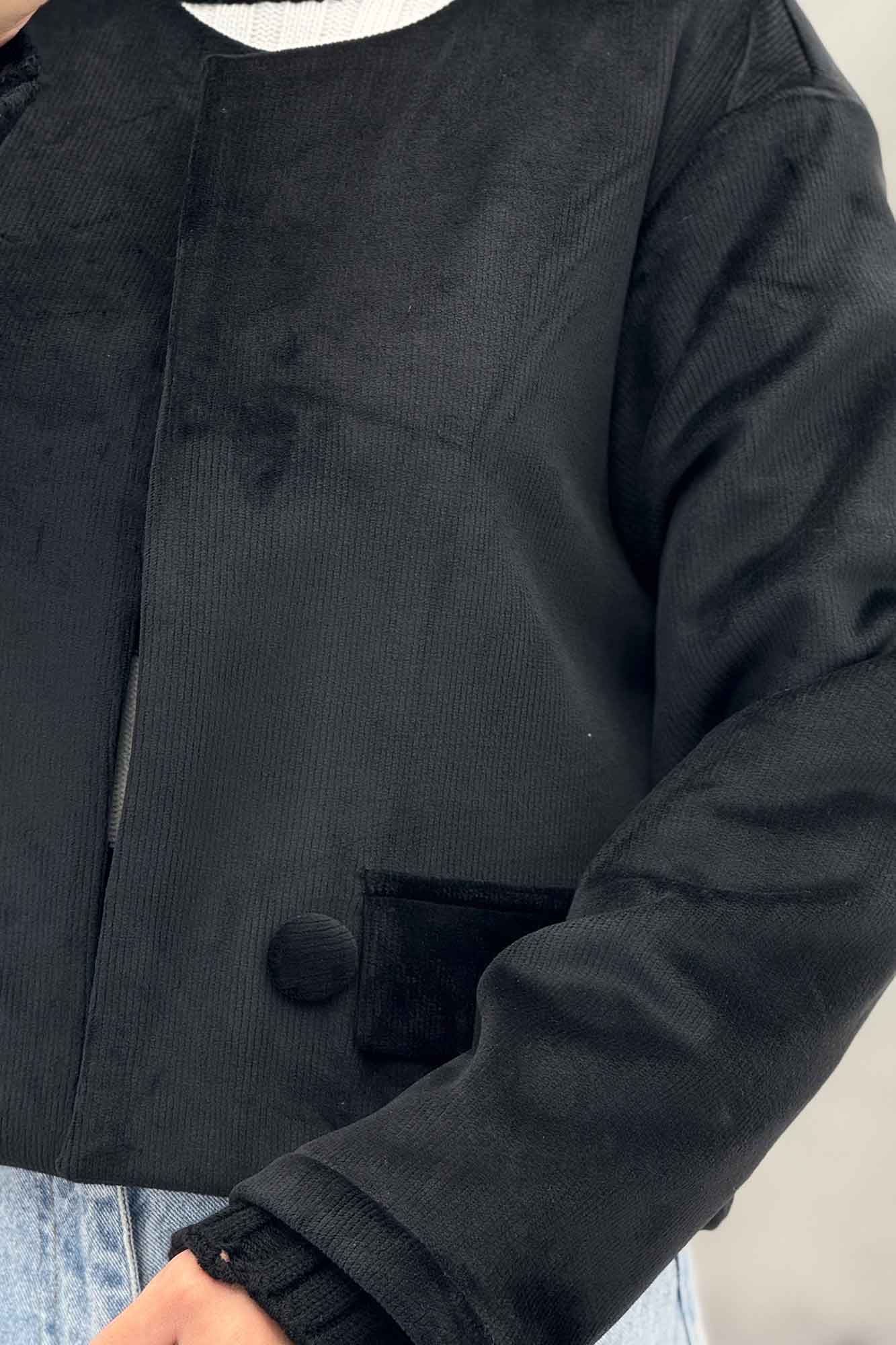 کراپ کت مخمل آستردار جیب نما