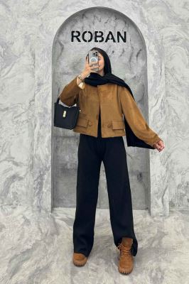 کراپ کت مخمل آستردار جیب نما 