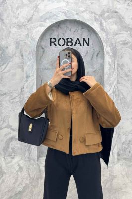 کراپ کت مخمل آستردار جیب نما 