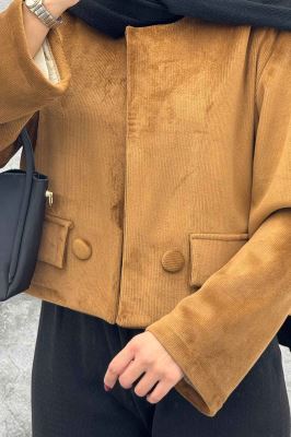 کراپ کت مخمل آستردار جیب نما 