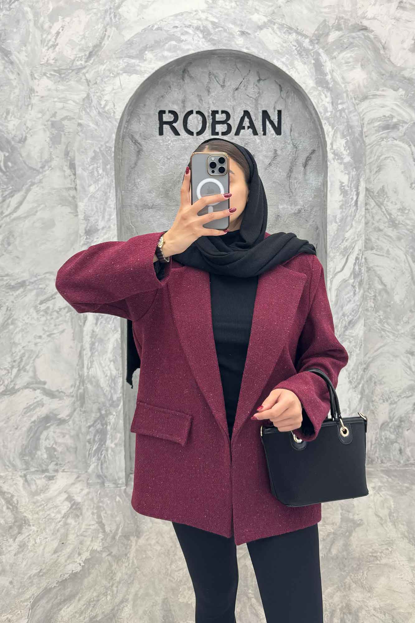 پالتو یقه انگلیسی توییت پشمی آستردار