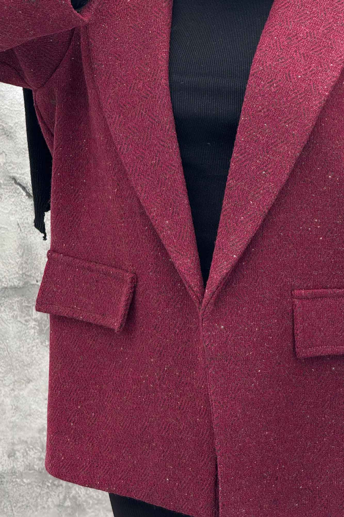 پالتو یقه انگلیسی توییت پشمی آستردار