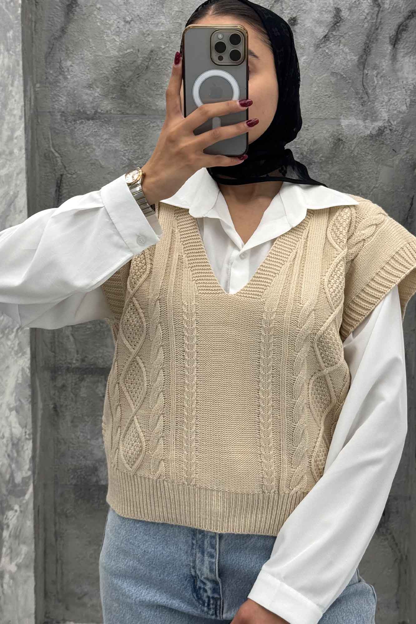 ژیله بافت یقه هفت طرح دار