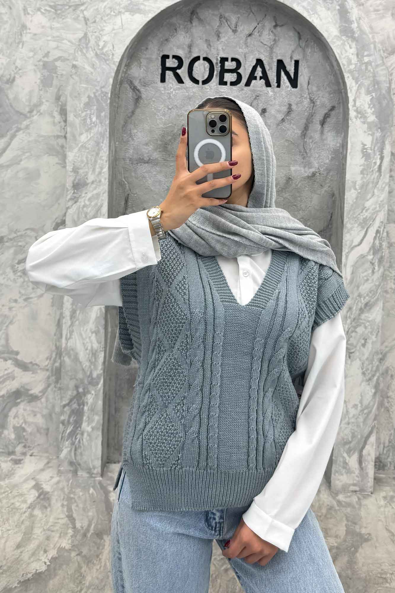 ژیله بافت یقه هفت طرح دار