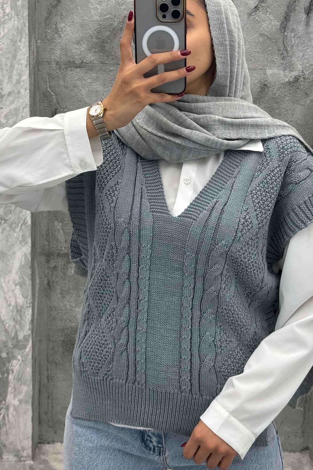 ژیله بافت یقه هفت طرح دار