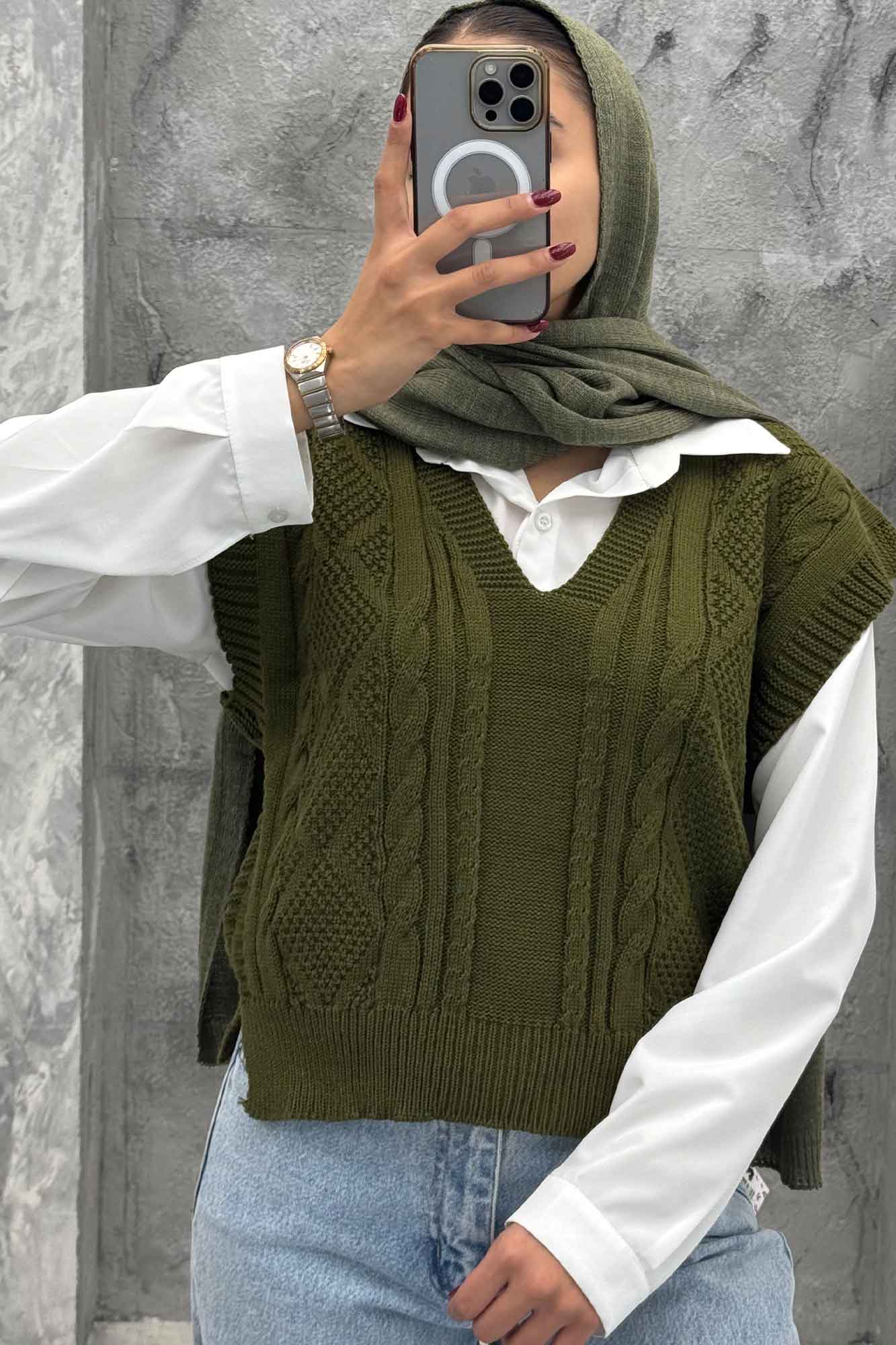 ژیله بافت یقه هفت طرح دار