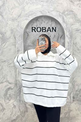 بلوز تک راه راه یقه گرد