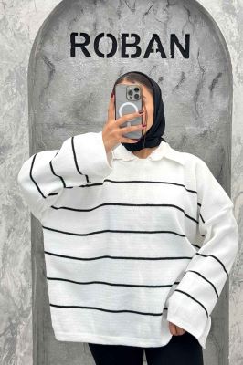 بلوز تک راه راه یقه گرد