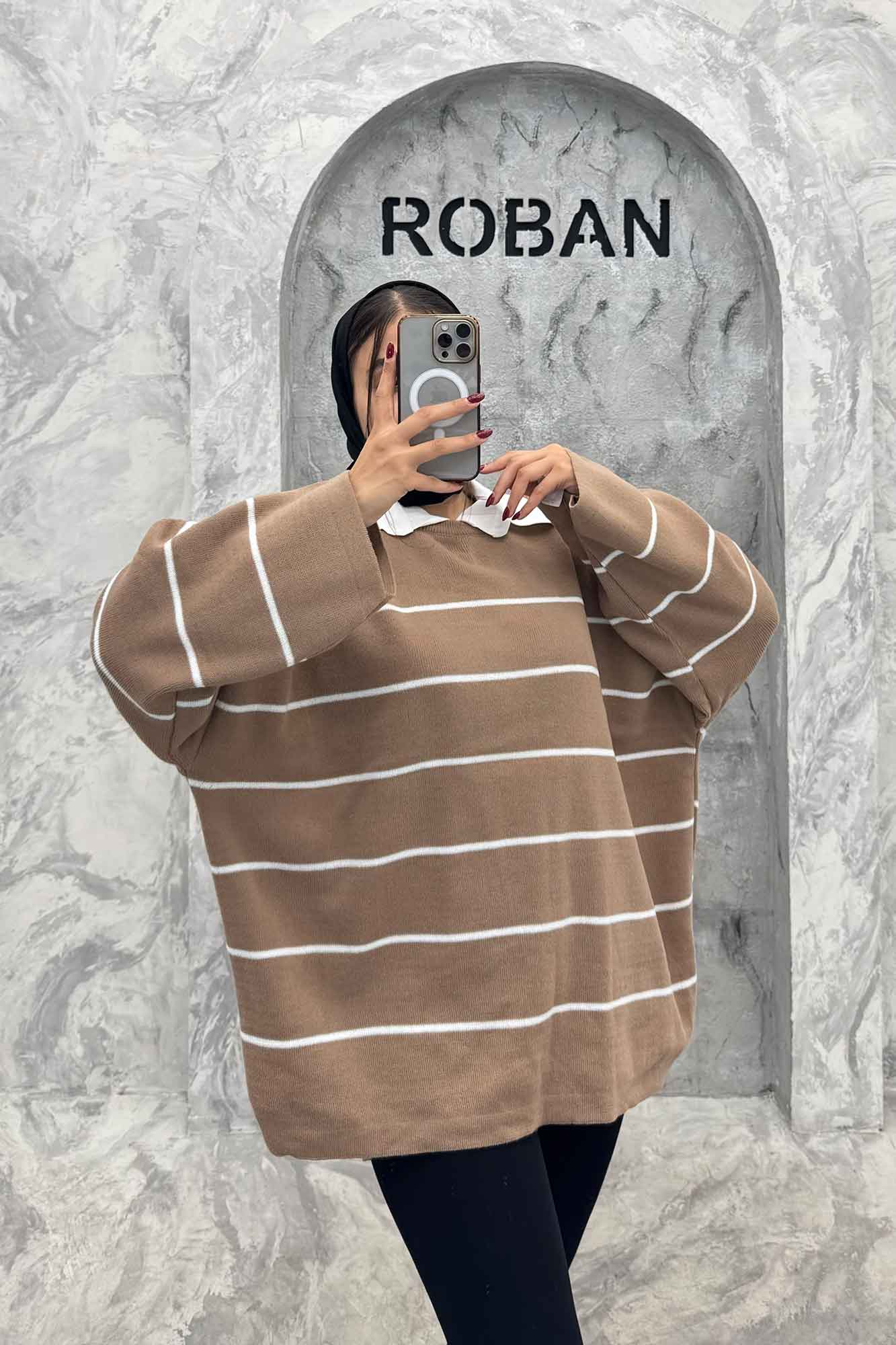 بلوز تک راه راه یقه گرد