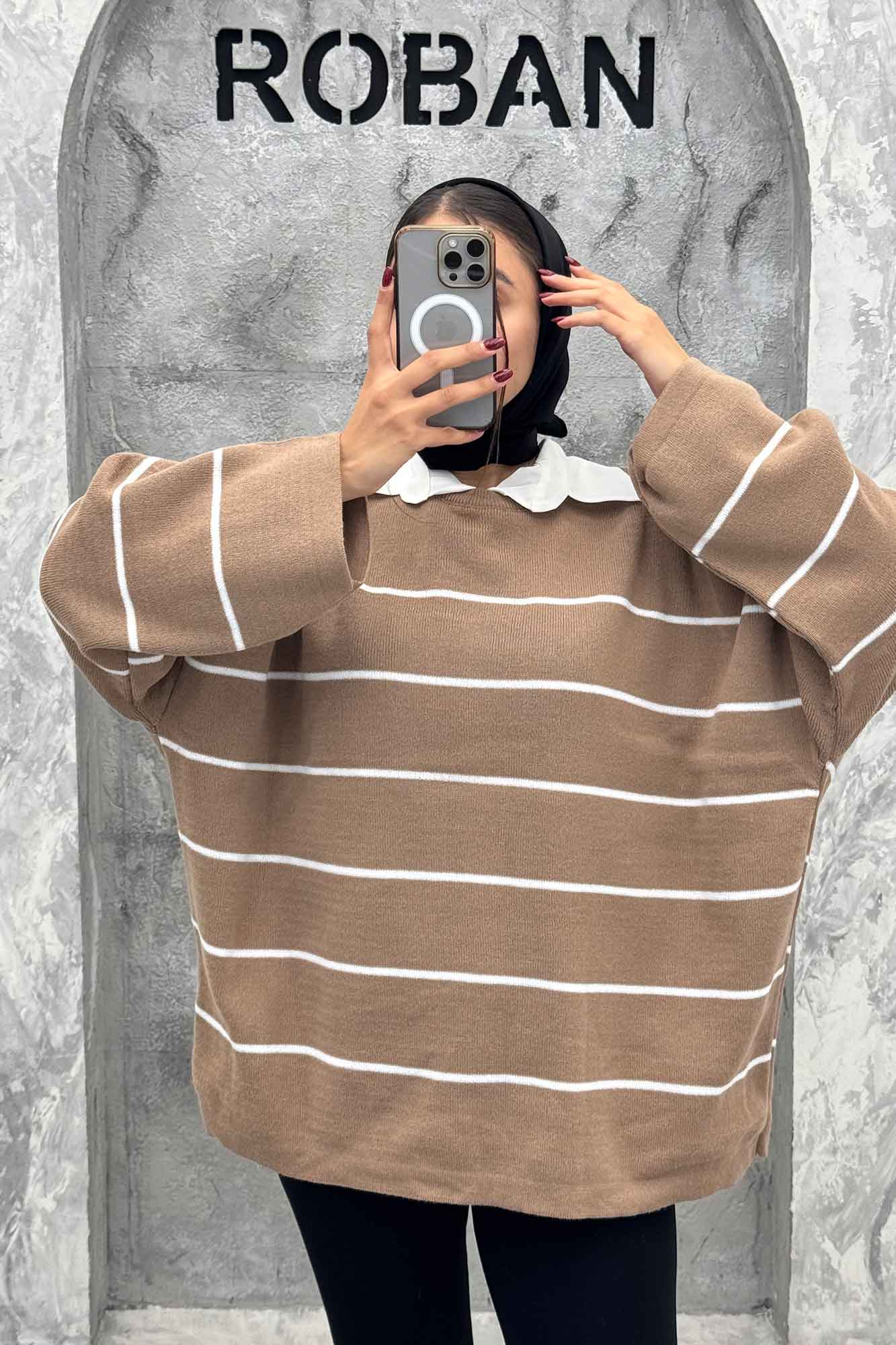 بلوز تک راه راه یقه گرد