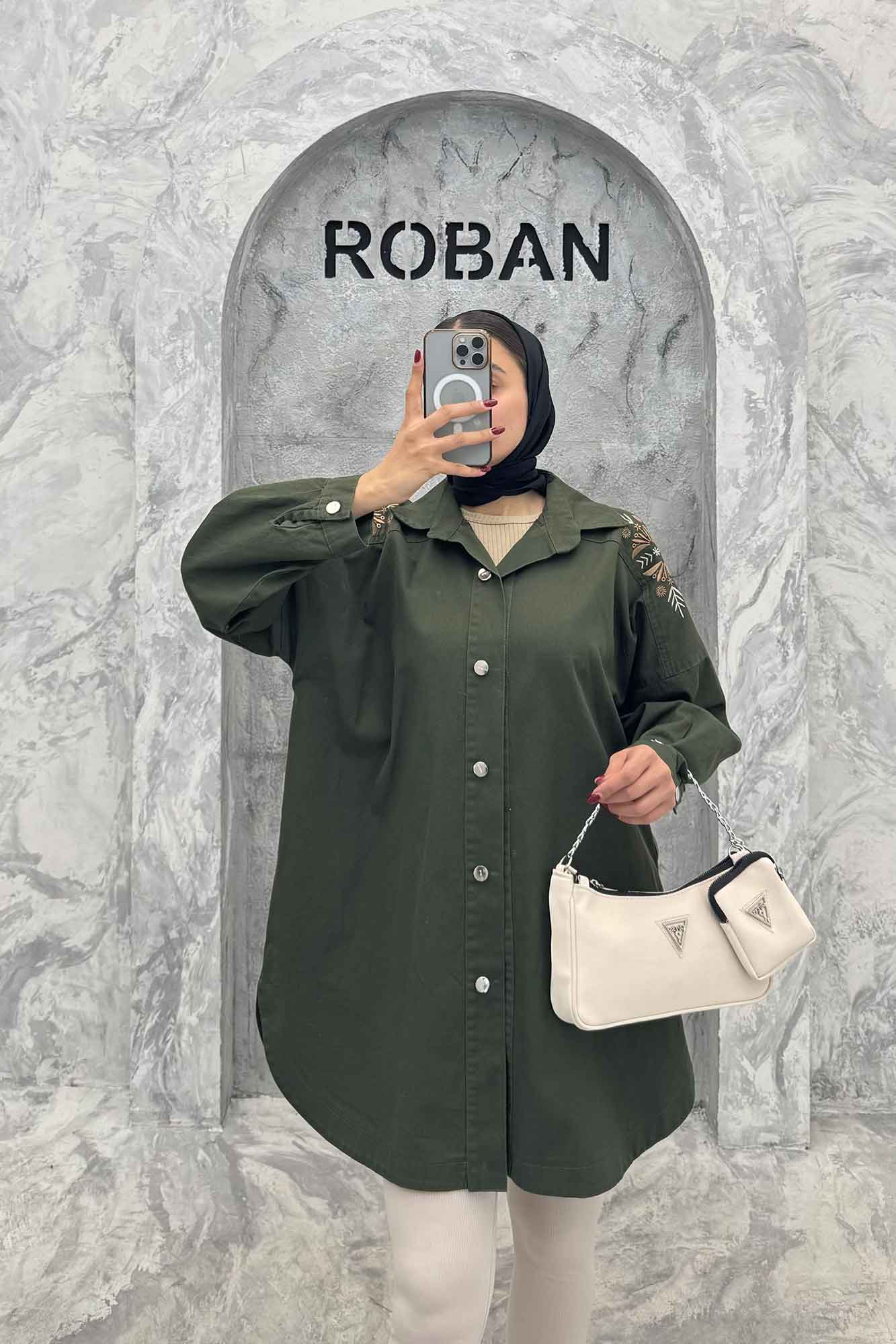 مانتو کتان پشت گلدوزی