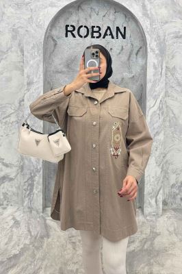 مانتو کتان طرح جیب گلدوزی