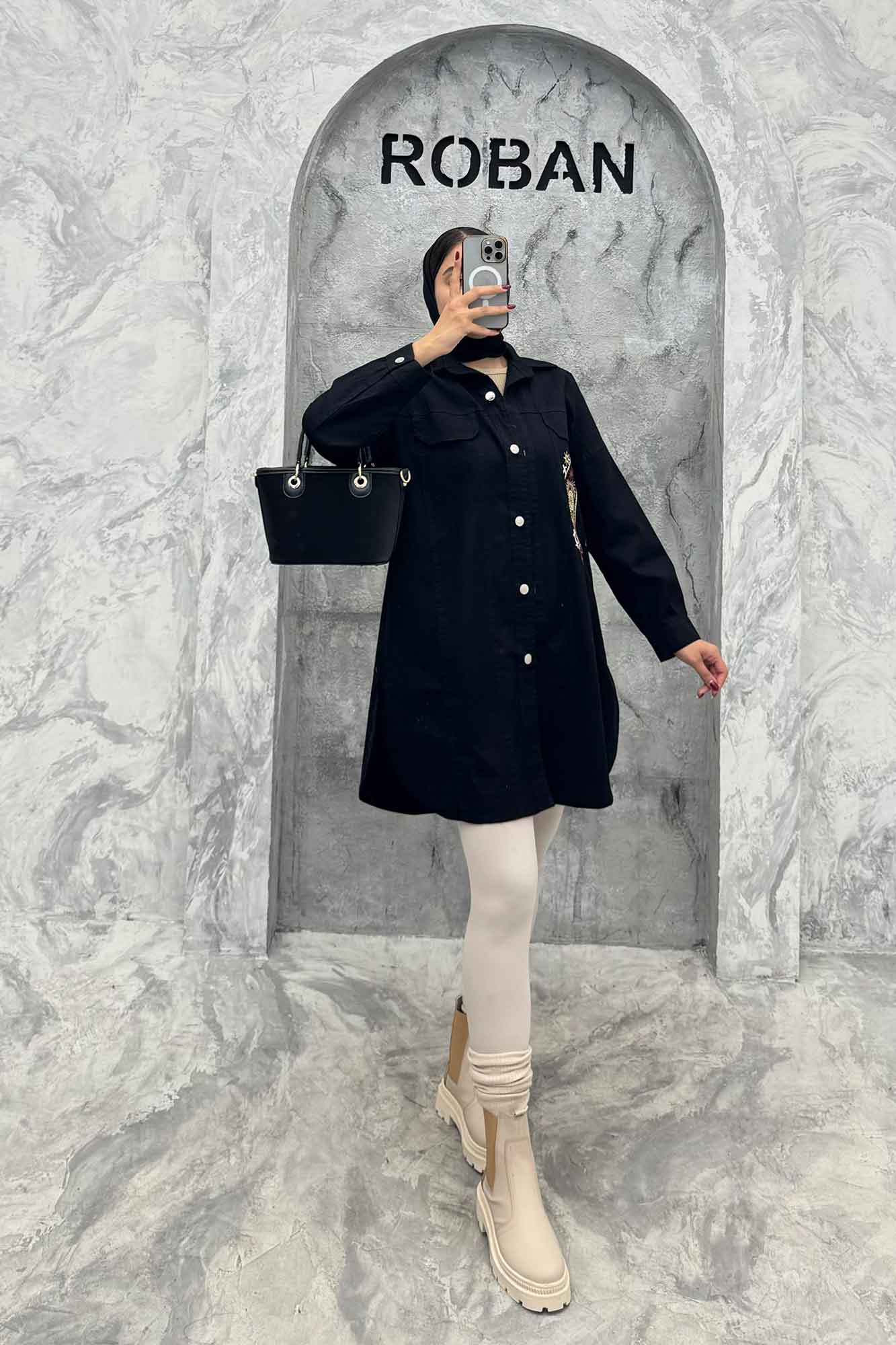 مانتو کتان طرح جیب گلدوزی