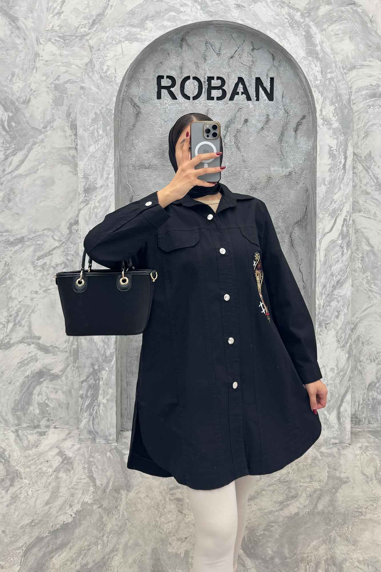 مانتو کتان طرح جیب گلدوزی