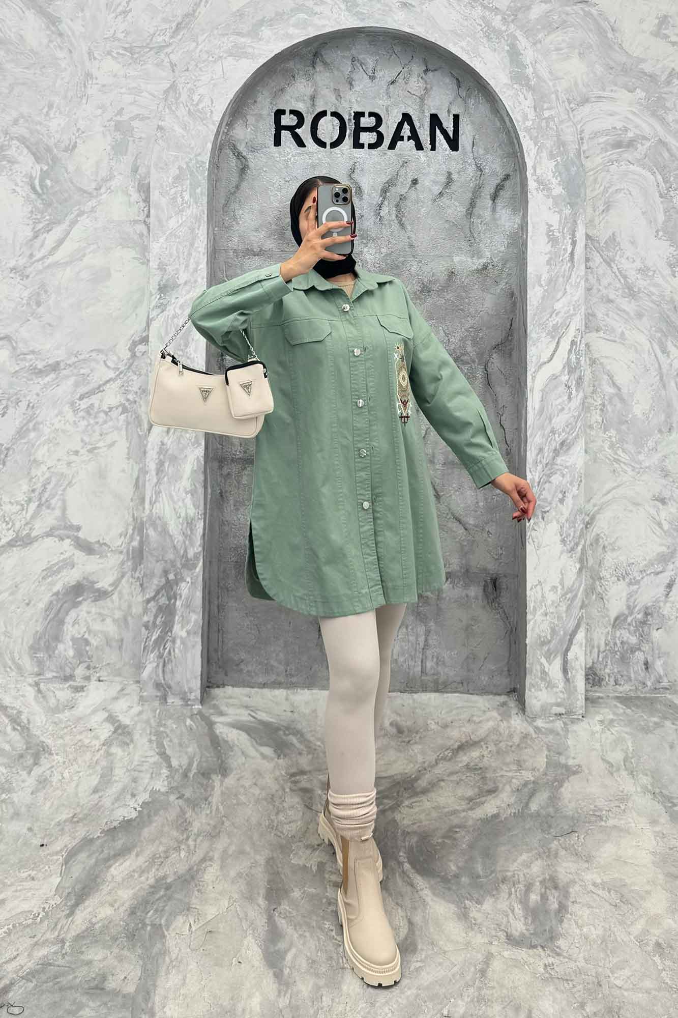 مانتو کتان طرح جیب گلدوزی