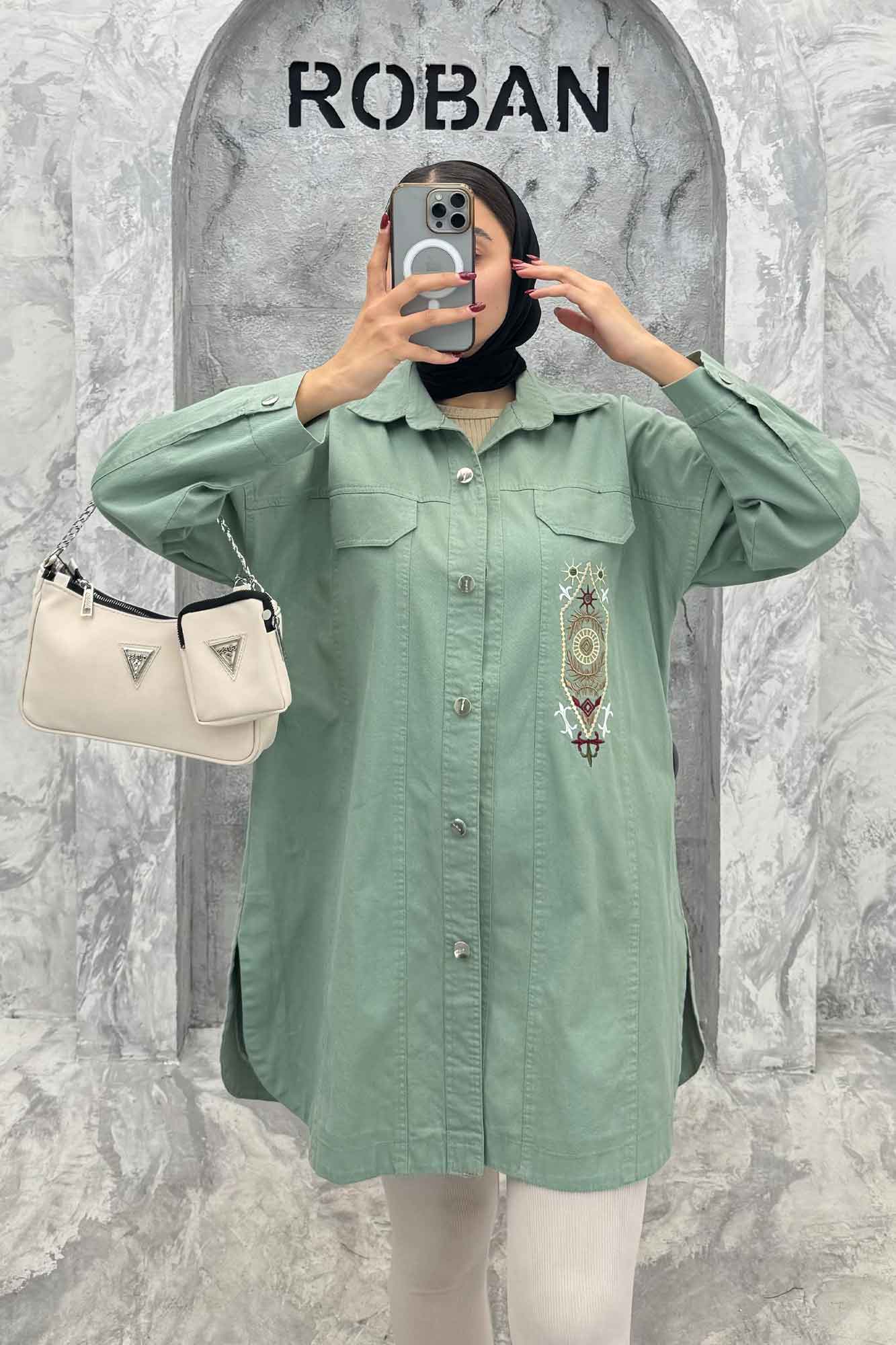 مانتو کتان طرح جیب گلدوزی