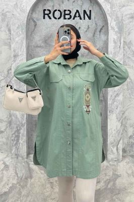 مانتو کتان طرح جیب گلدوزی