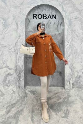 مانتو کتان طرح جیب گلدوزی