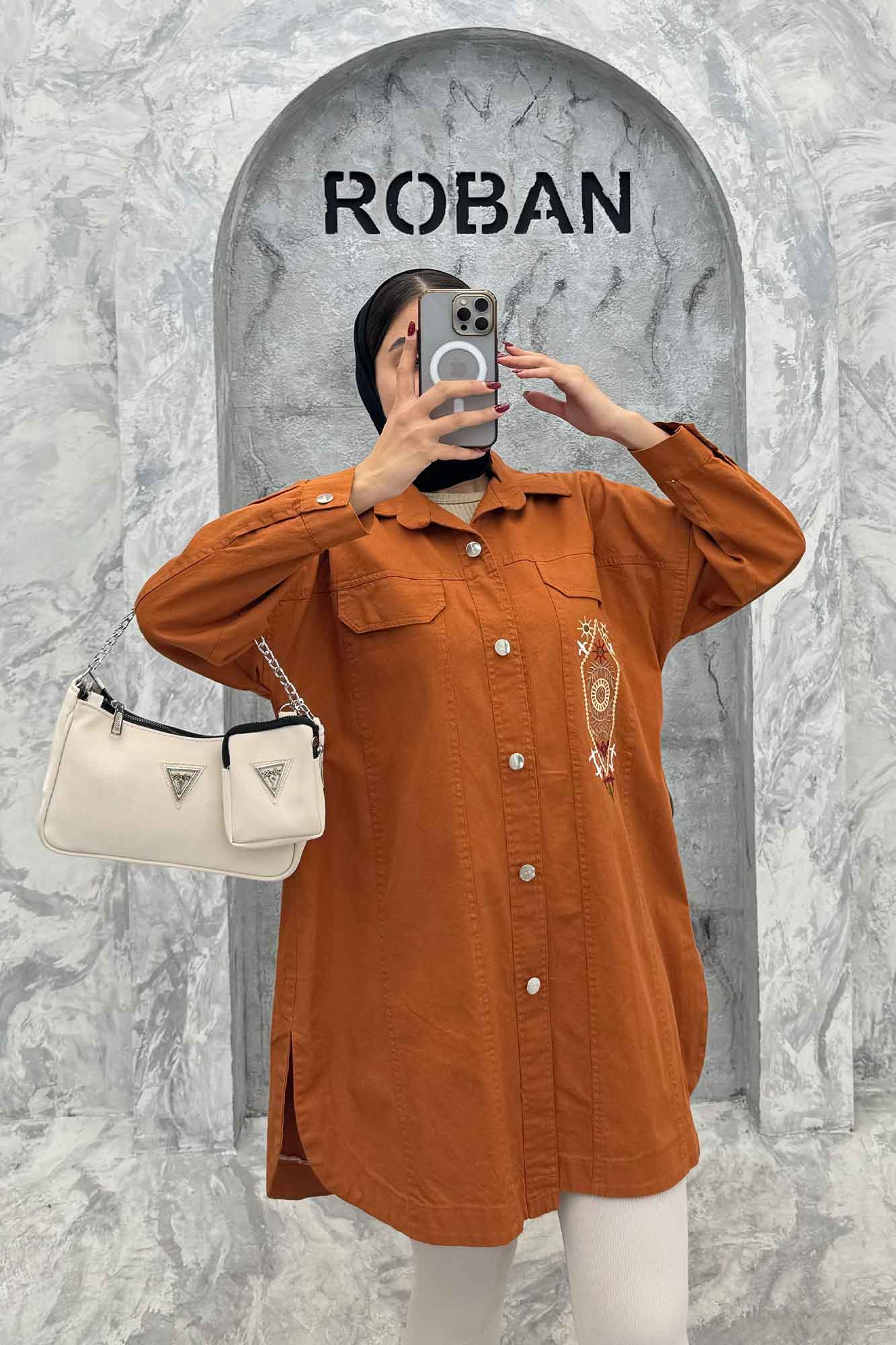 مانتو کتان طرح جیب گلدوزی