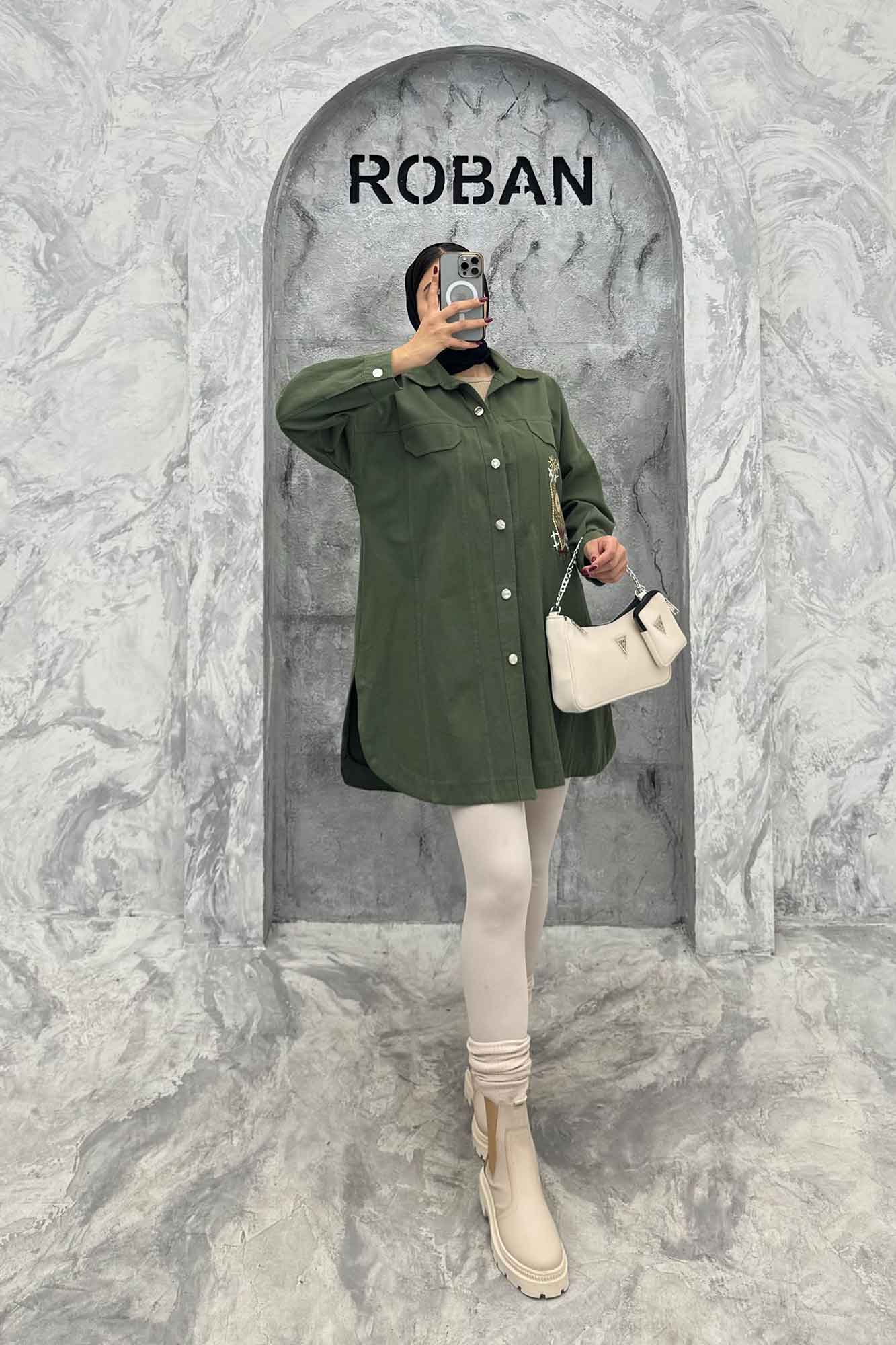 مانتو کتان طرح جیب گلدوزی