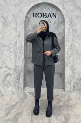 کت دو جیب پاکتی آستردار توییت پشمی