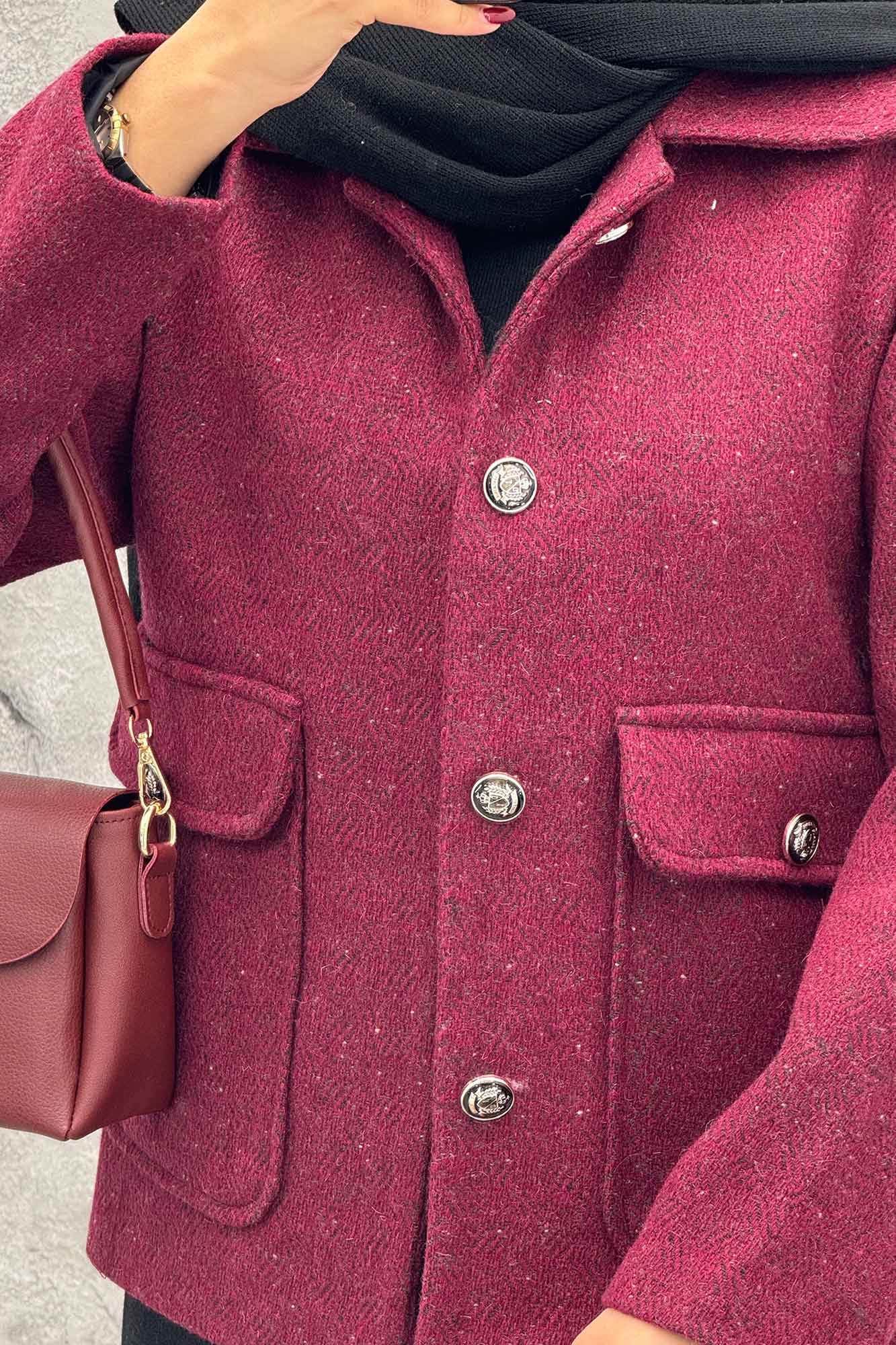 کت دو جیب پاکتی آستردار توییت پشمی