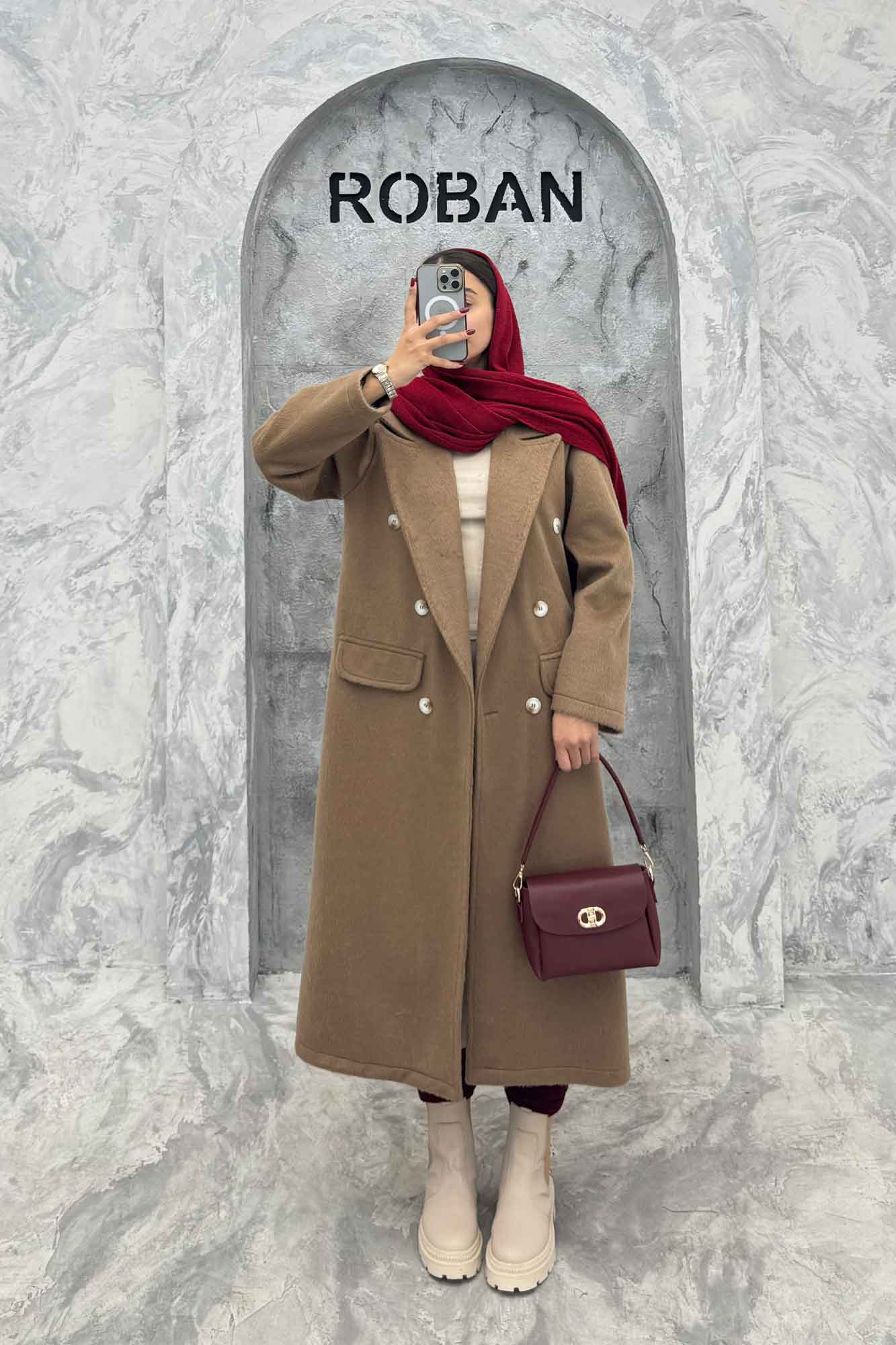 پالتو بلند موهر ترک یقه انگلیسی OXFORD