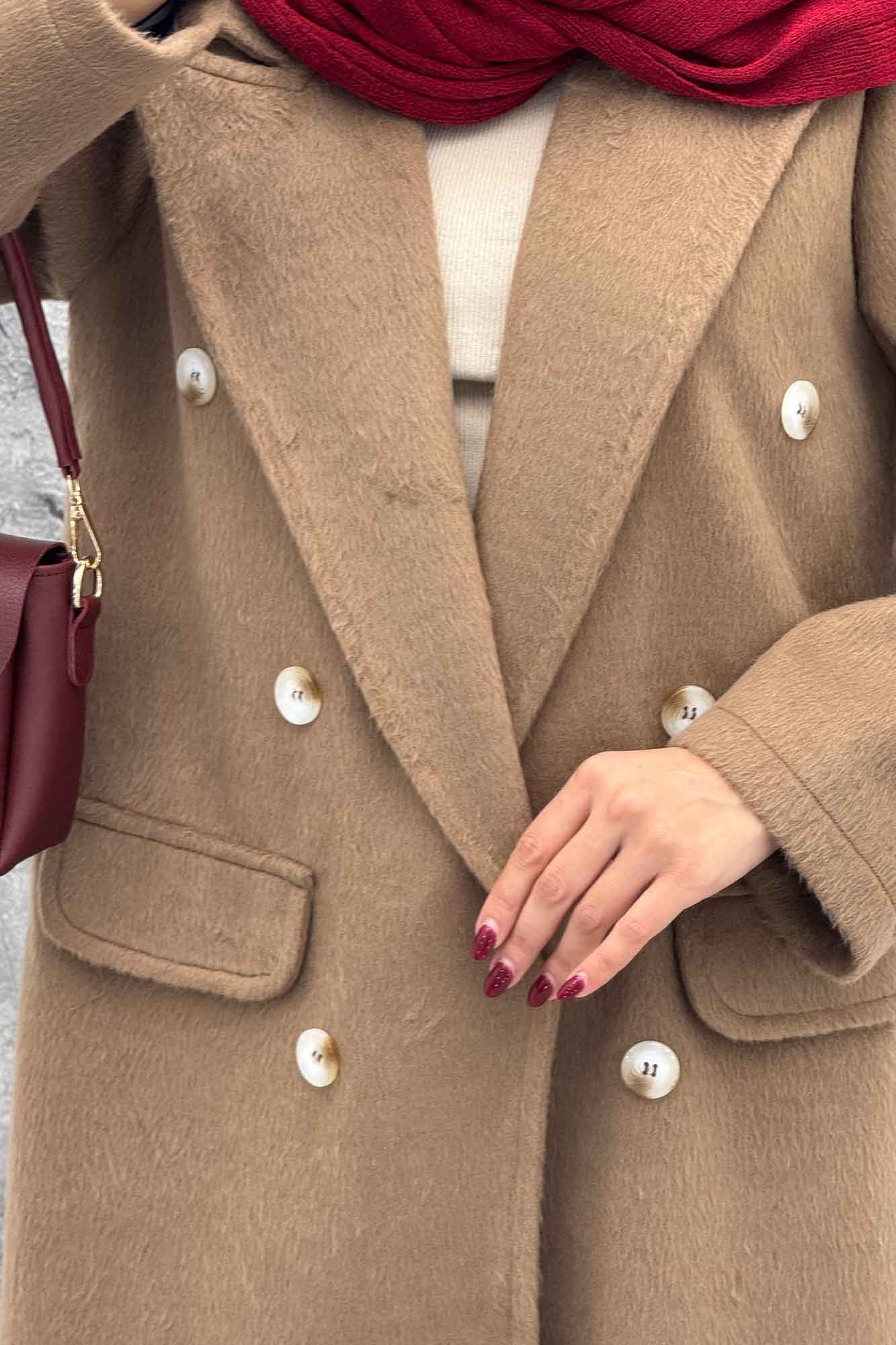 پالتو بلند موهر ترک یقه انگلیسی OXFORD