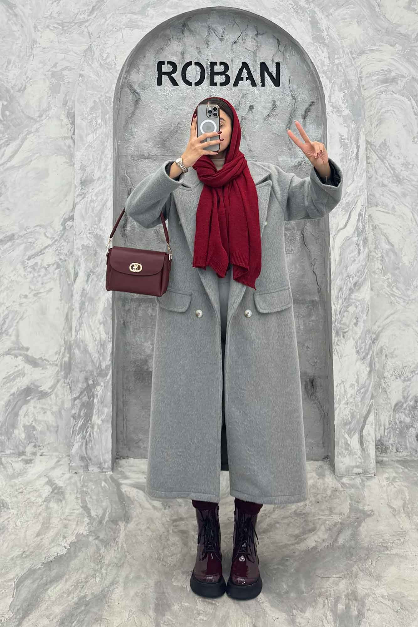 پالتو بلند موهر ترک یقه انگلیسی OXFORD