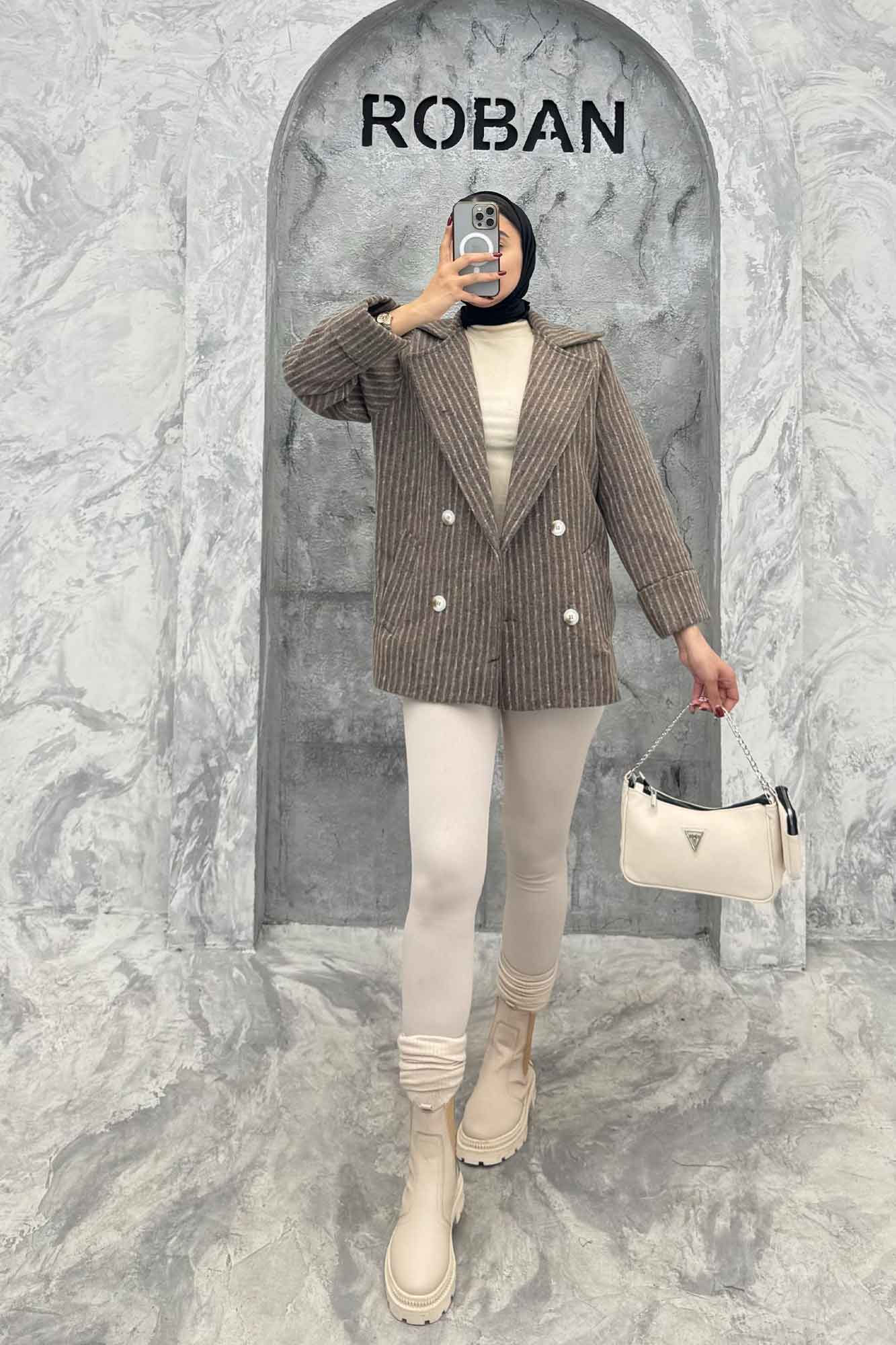 پالتو توییت پشمی آستردار مچ برگردان