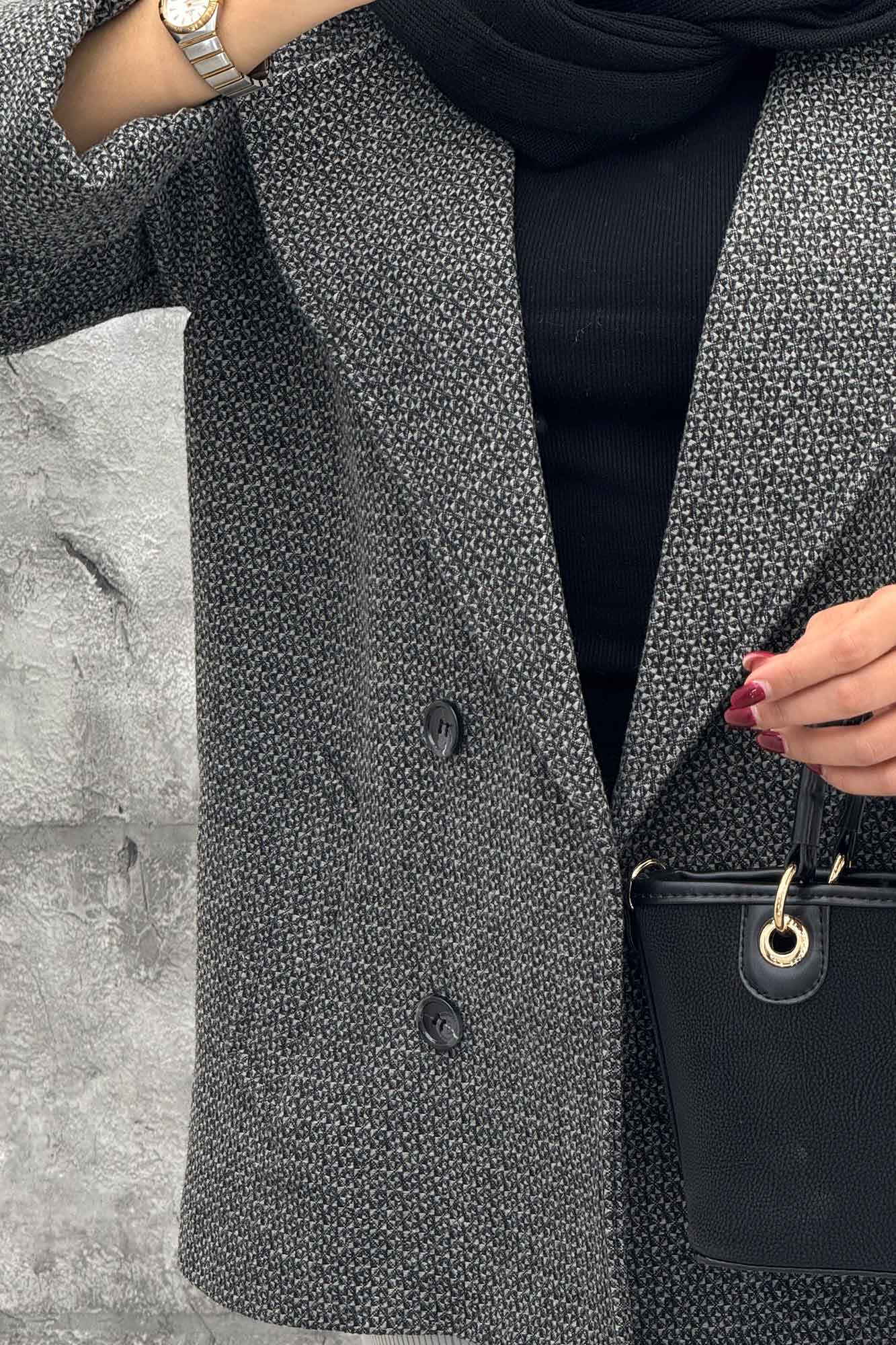 پالتو توییت پشمی آستردار مچ برگردان