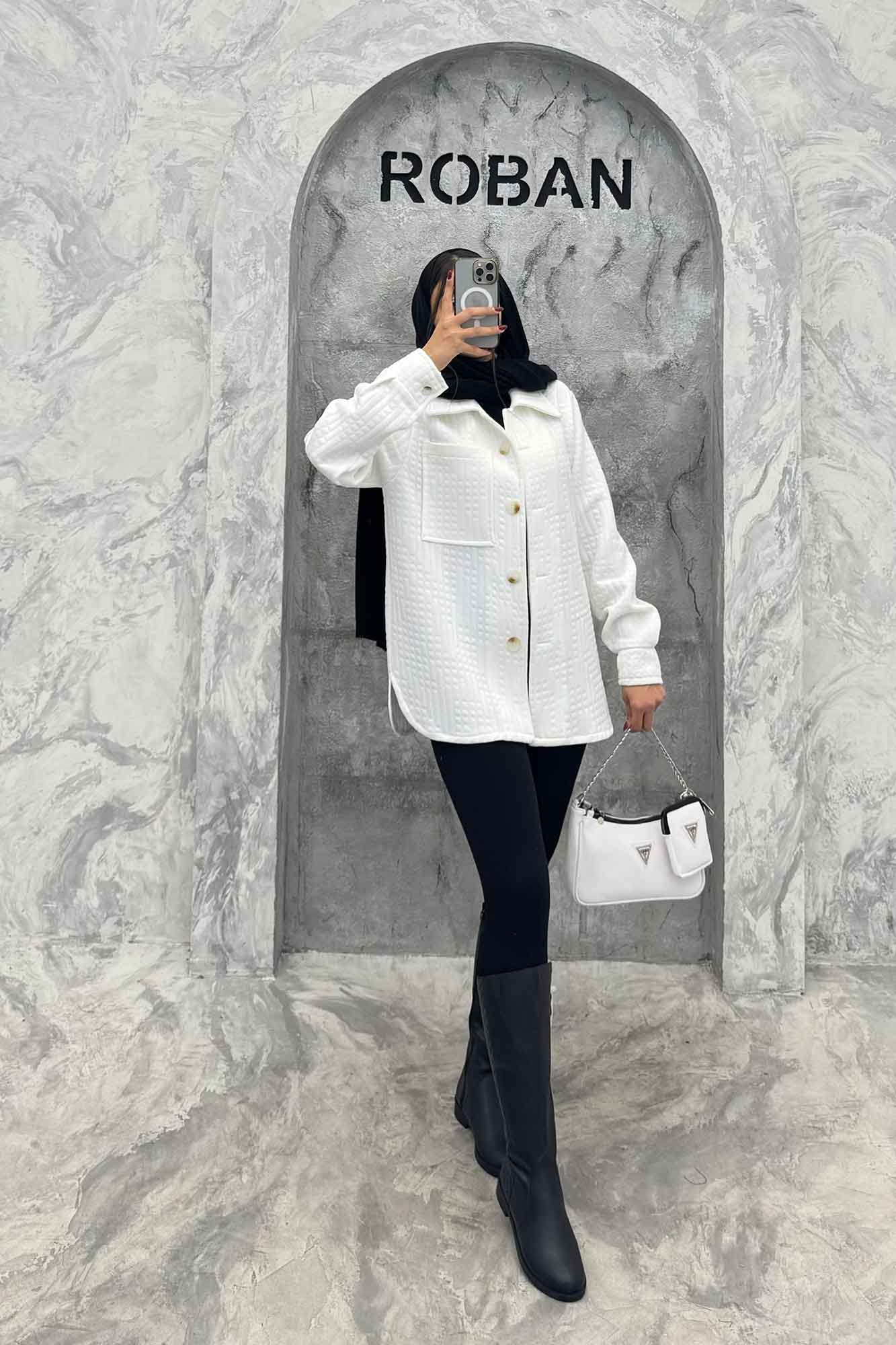 مانتو پاییزه تک جیب فیتیله طرح مربع